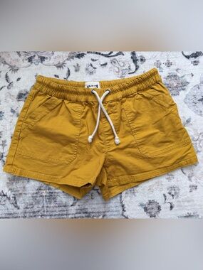 Pact Organic Cotton Woven Twill Mustard Tuscan Sun Shorts Small Drawstring Gold